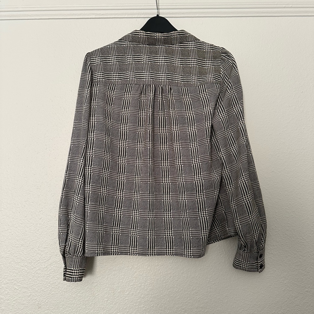 Topshop plaid black white button down crop top grid - Picture 3 of 3